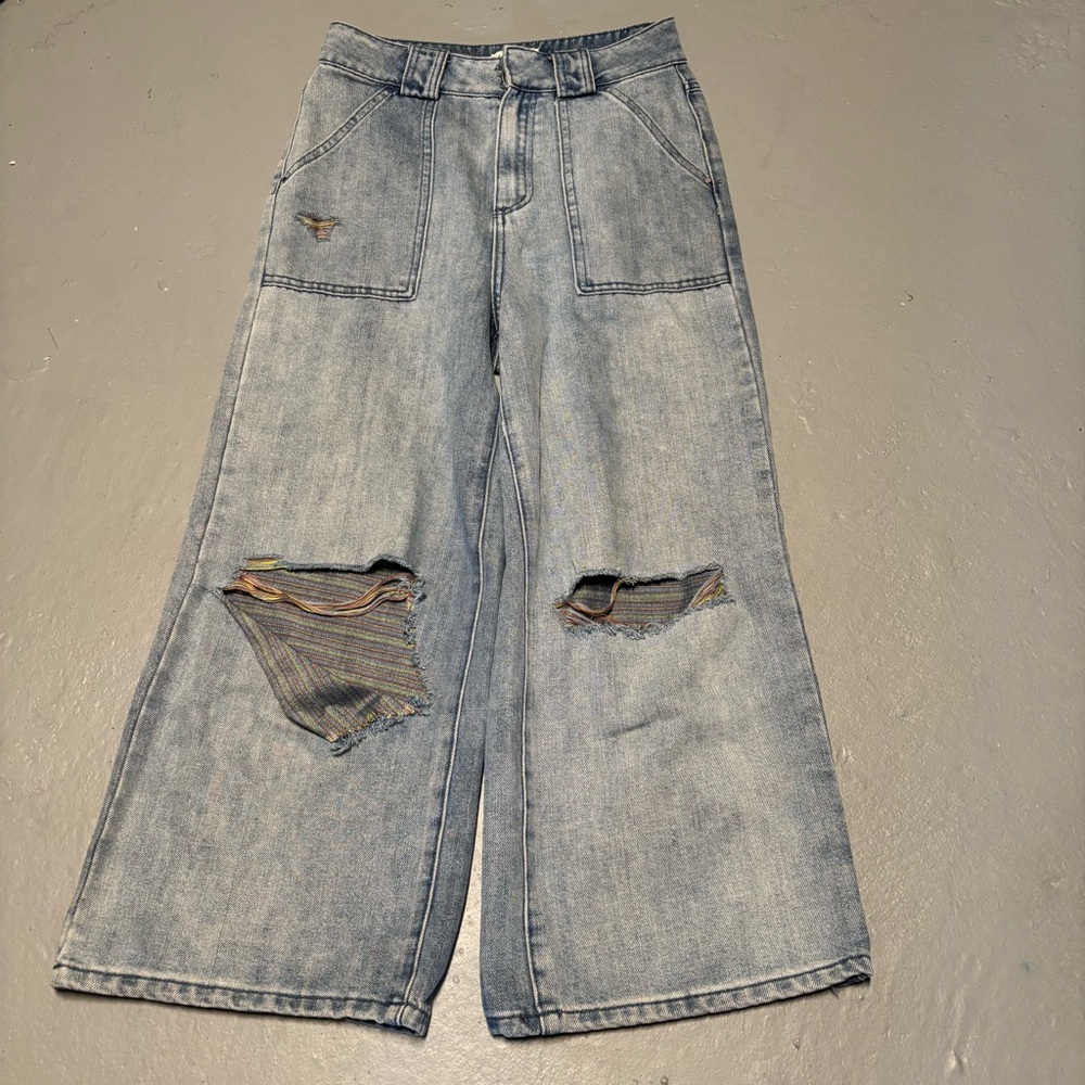 RARE vintage Y2K baggy rainbow thread japenese brand underground jeans M